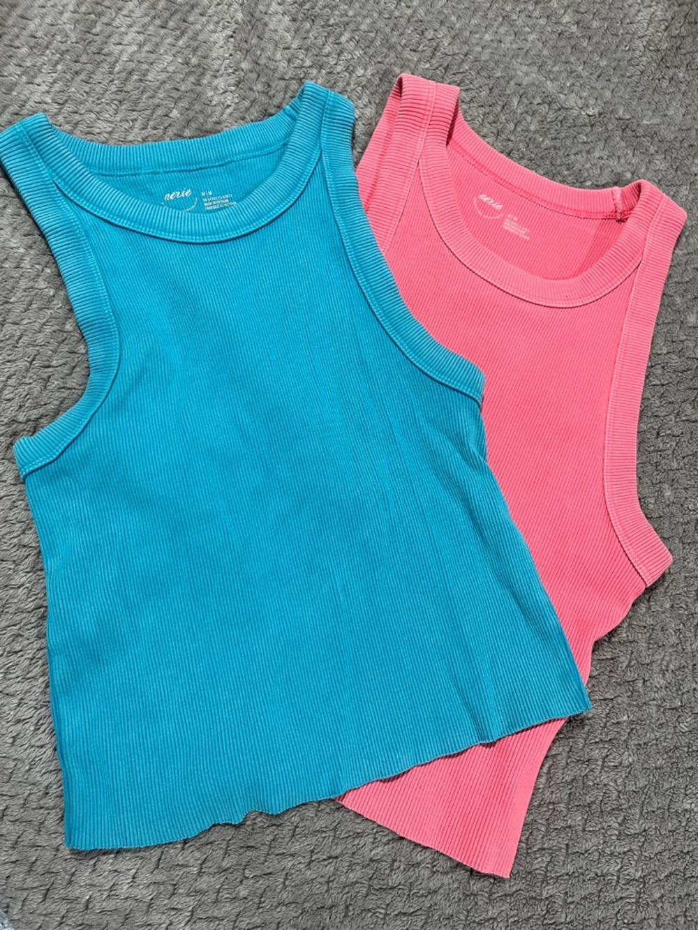 aerie Ribbed Tank Tops in Teal Blue & Bright Pink (2-Pack)